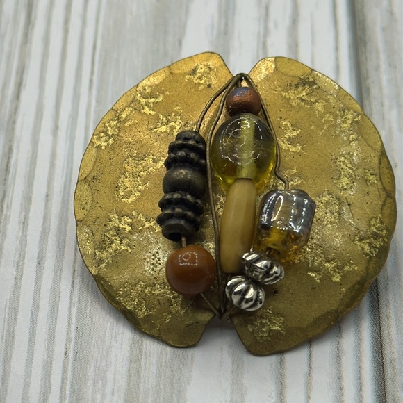 Vintage handmade Gold and Brown Earrings - Picture 3 of 5